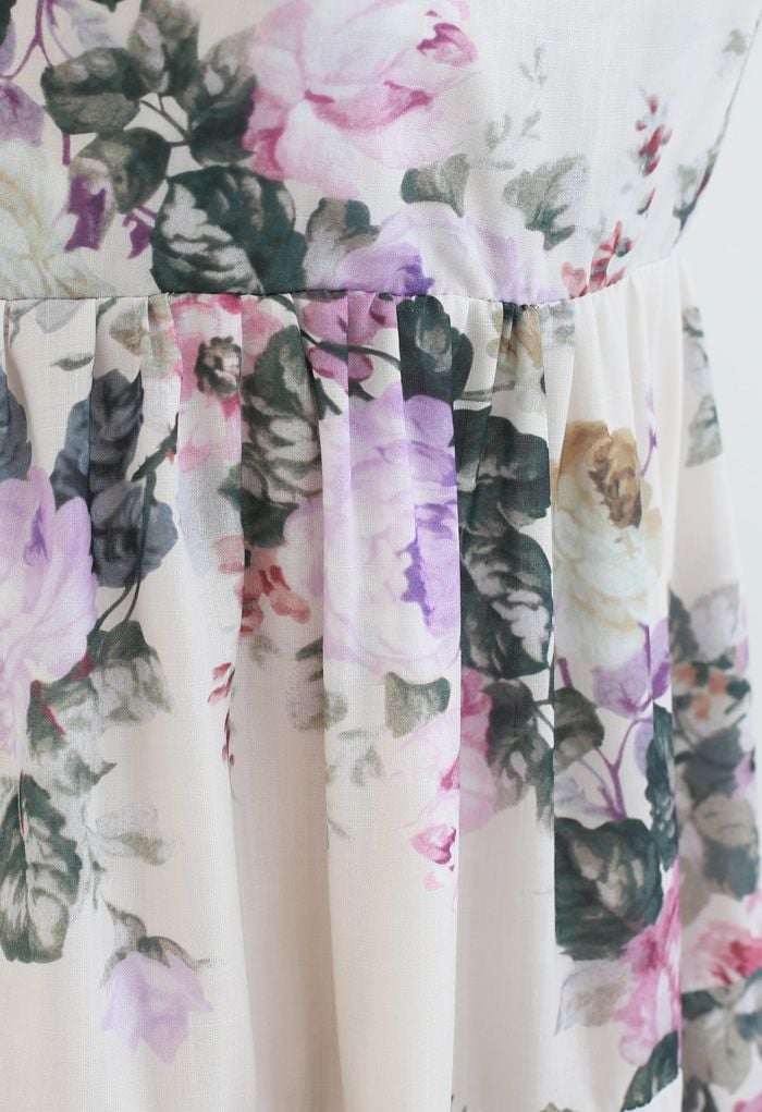 Watercolor Flowers Printed Tie-Strap Maxi Dress