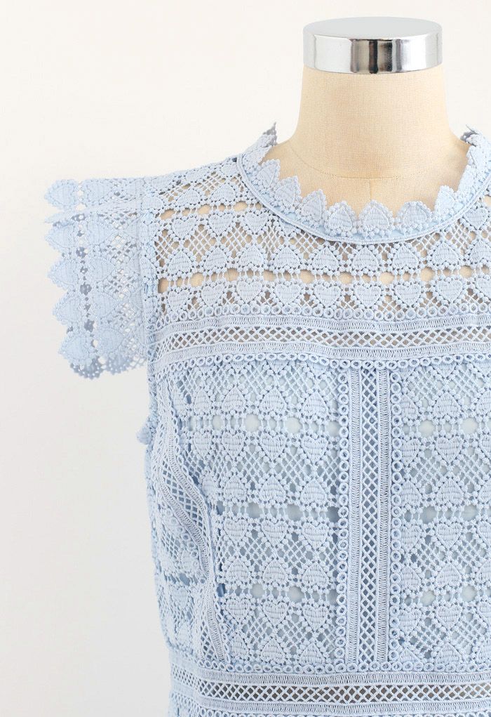 Full of Heart Crochet Sleeveless Dress in Blue