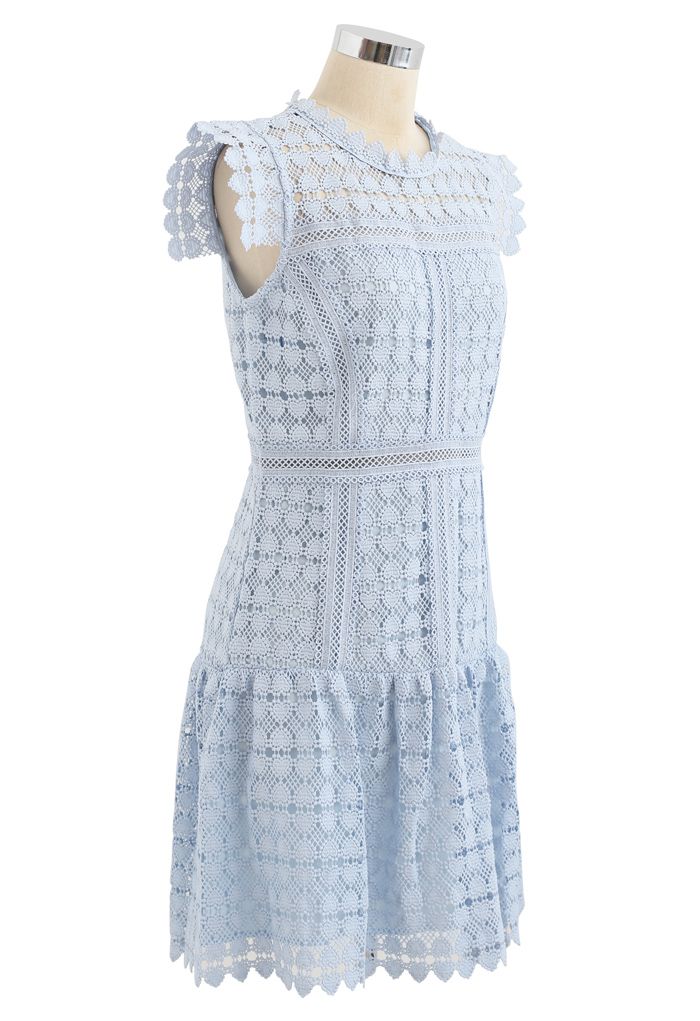 Full of Heart Crochet Sleeveless Dress in Blue