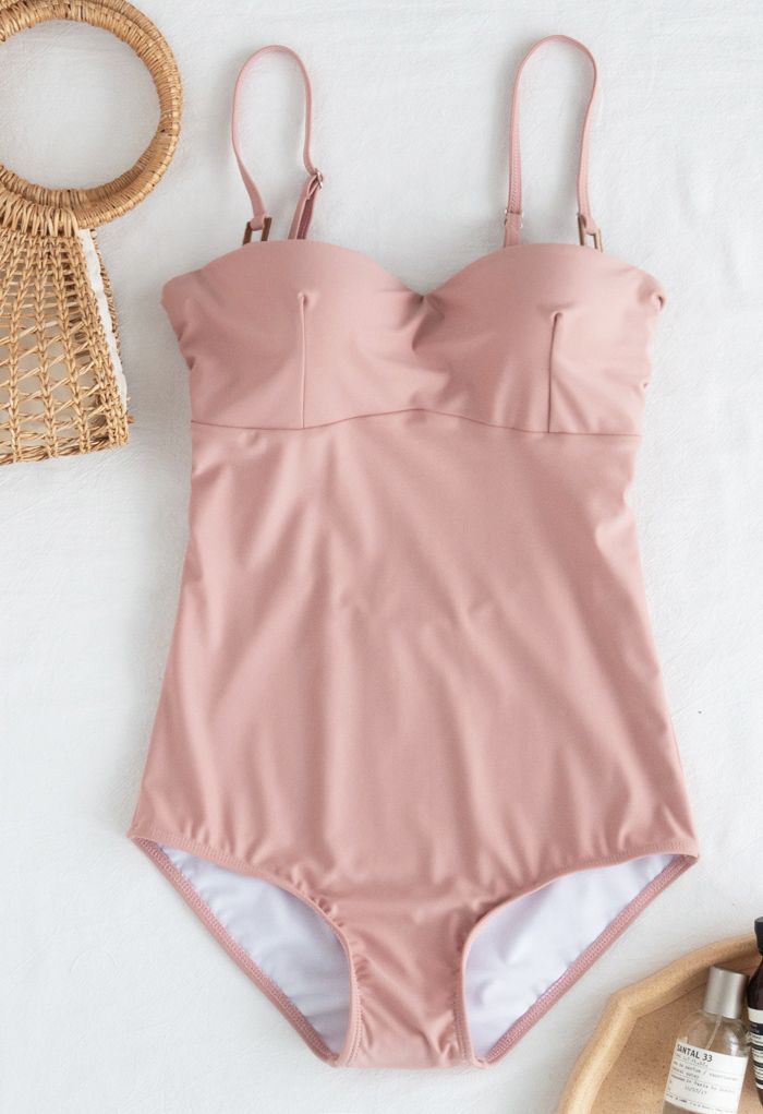 Bustier Open Back One-Piece Swimsuit in Pink