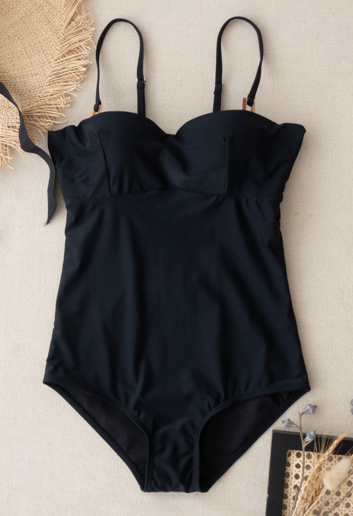 Bustier Open Back One-Piece Swimsuit in Black