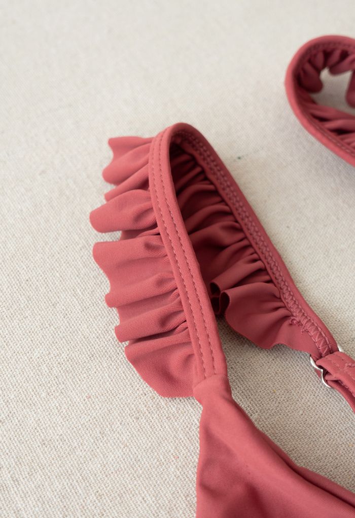 Knot Front Ruffle High-Waisted Bikini Set