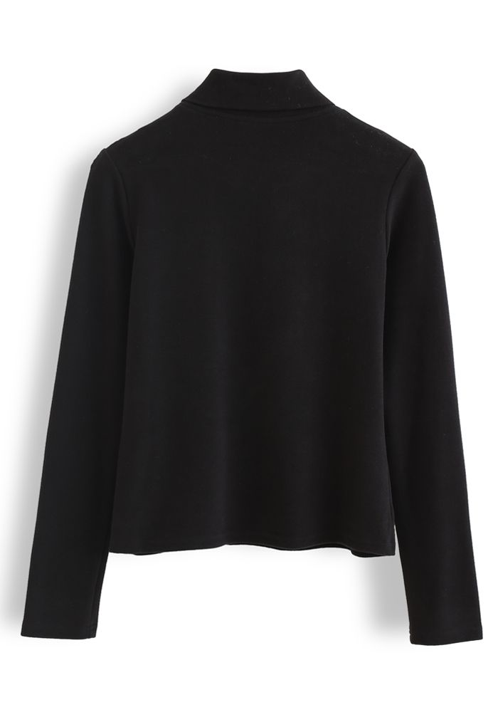 Tie-Neck Soft Touch Long Sleeves Top in Black