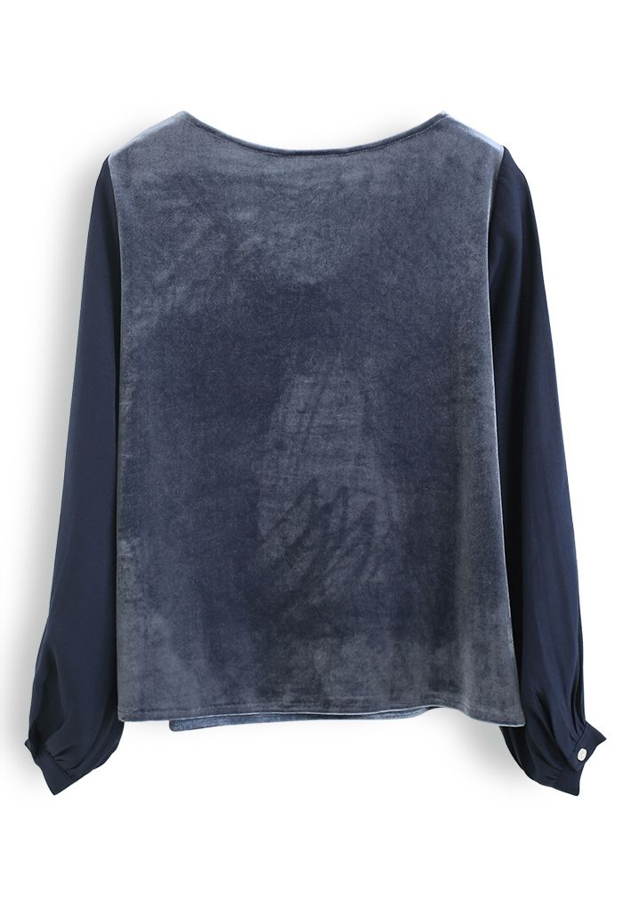 Velvet Drape Neck Versatile Shirt in Dusty Blue