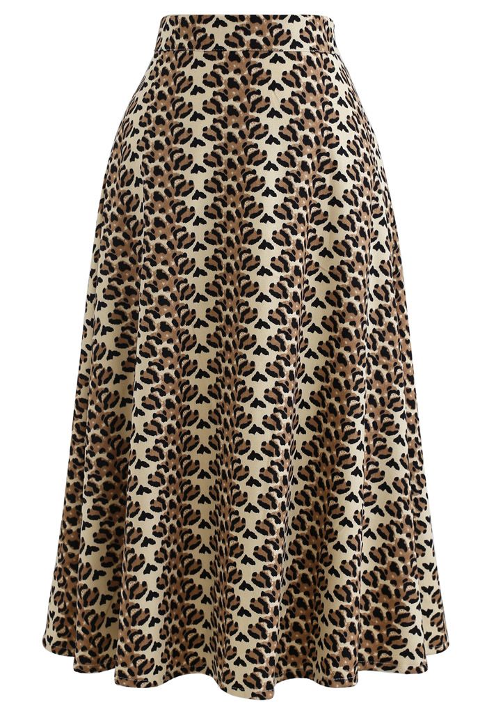 Brown Petal A-Line Midi Skirt