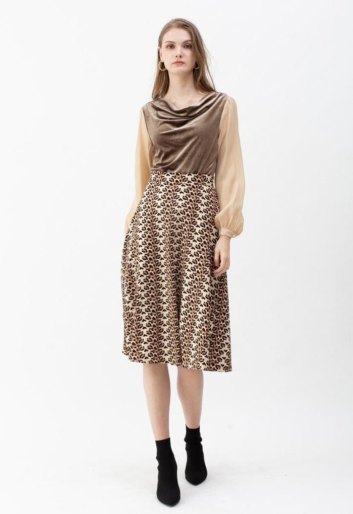 Brown Petal A-Line Midi Skirt