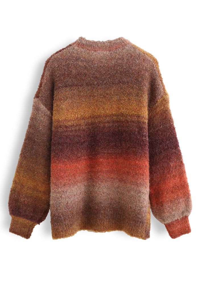 Ombre Striped Oversized Knit Sweater in Caramel