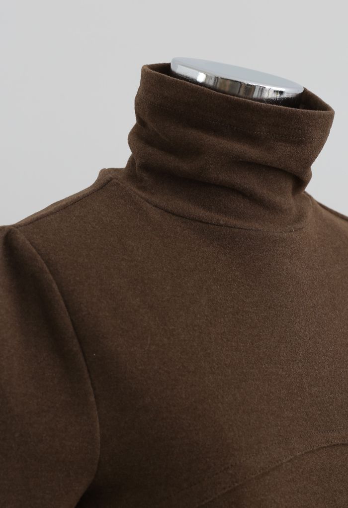 Seamed Front Turtleneck Top in Brown