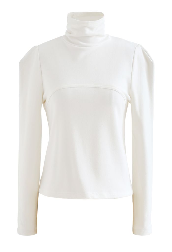 Seamed Front Turtleneck Top in White