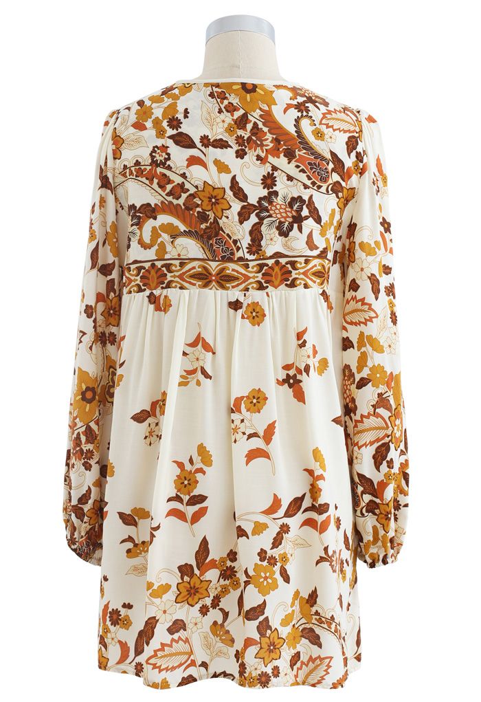Long-Sleeve Floral Tassel Dolly Tunic in Ivory
