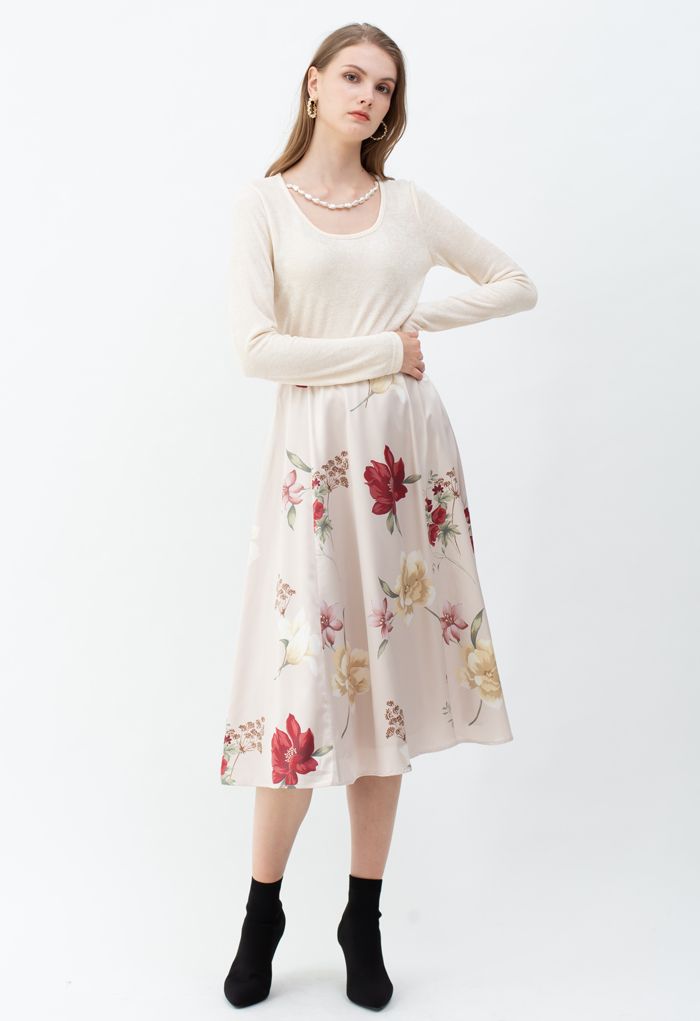 Floral Printed High-Waisted A-Line Skirt