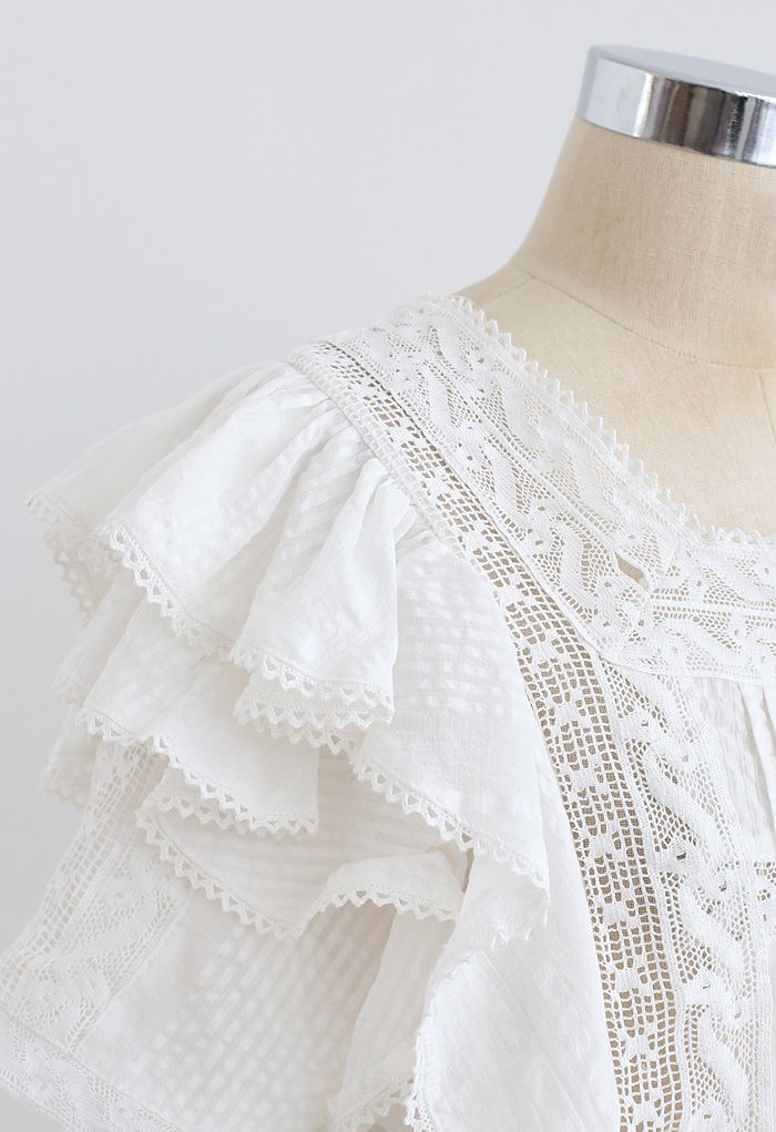 Short Sleeves Ruffle Crochet Tiered Dress