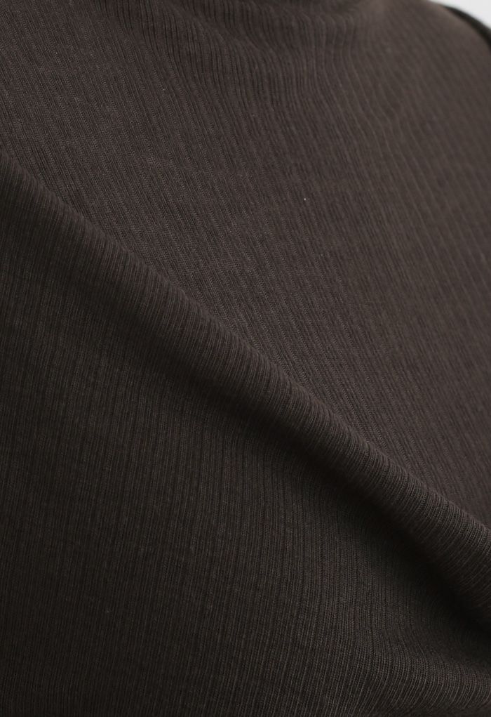 Turtleneck Knit Top and Vest Set in Brown