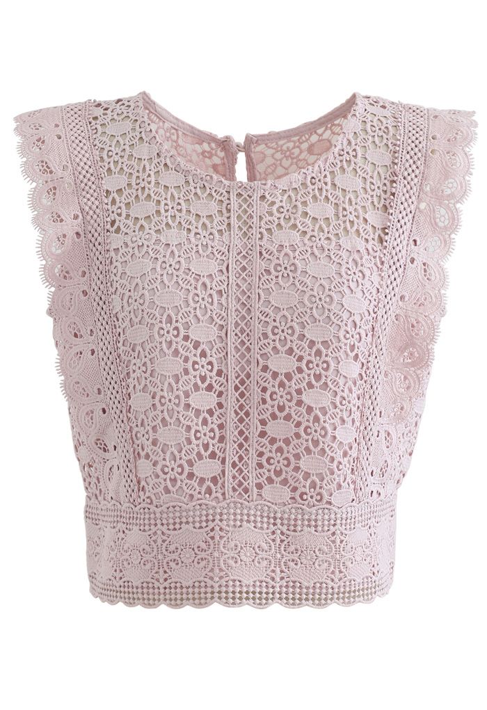Crochet Lacey Sleeveless Crop Top in Dusty Pink