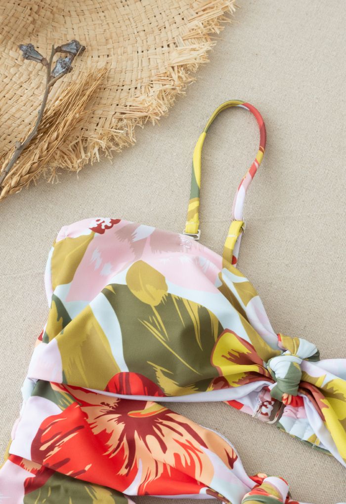Tropical Print Knotted Cutout Swimsuit