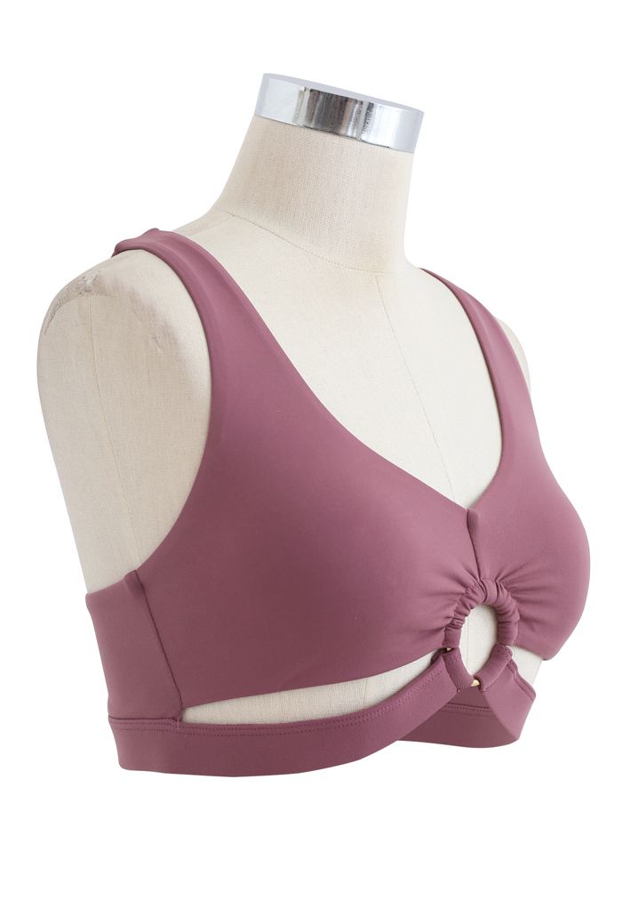 O-Ring Cross Back Low-Impact Sports Bra in Berry