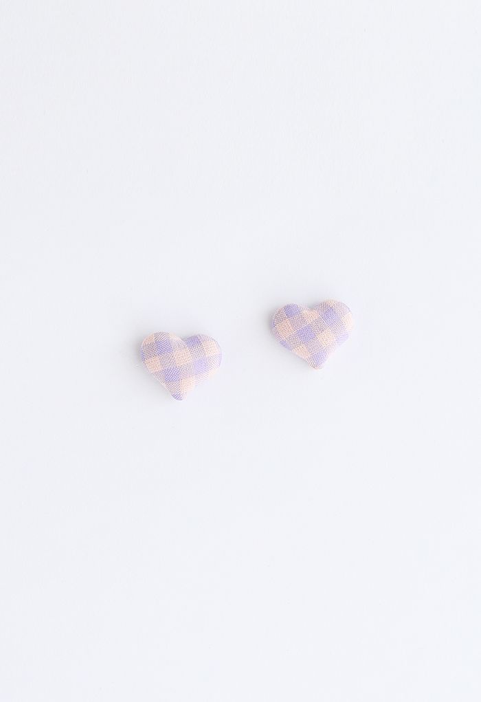 Plaid Padded Heart Stud Earrings