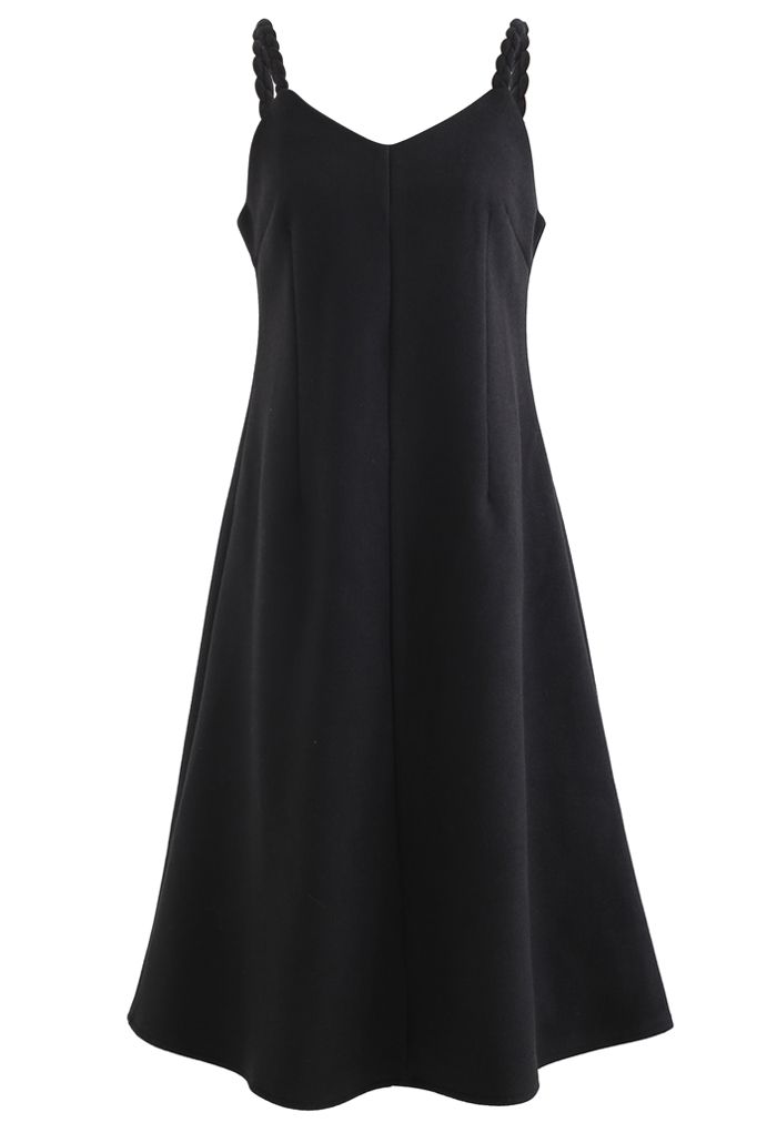 Braid Straps Sweetheart Neck Cami Dress in Black