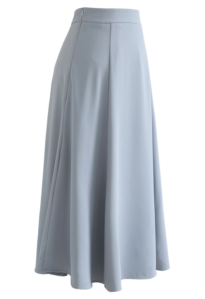 Glittering High-Waisted Flare Skirt in Dusty Blue