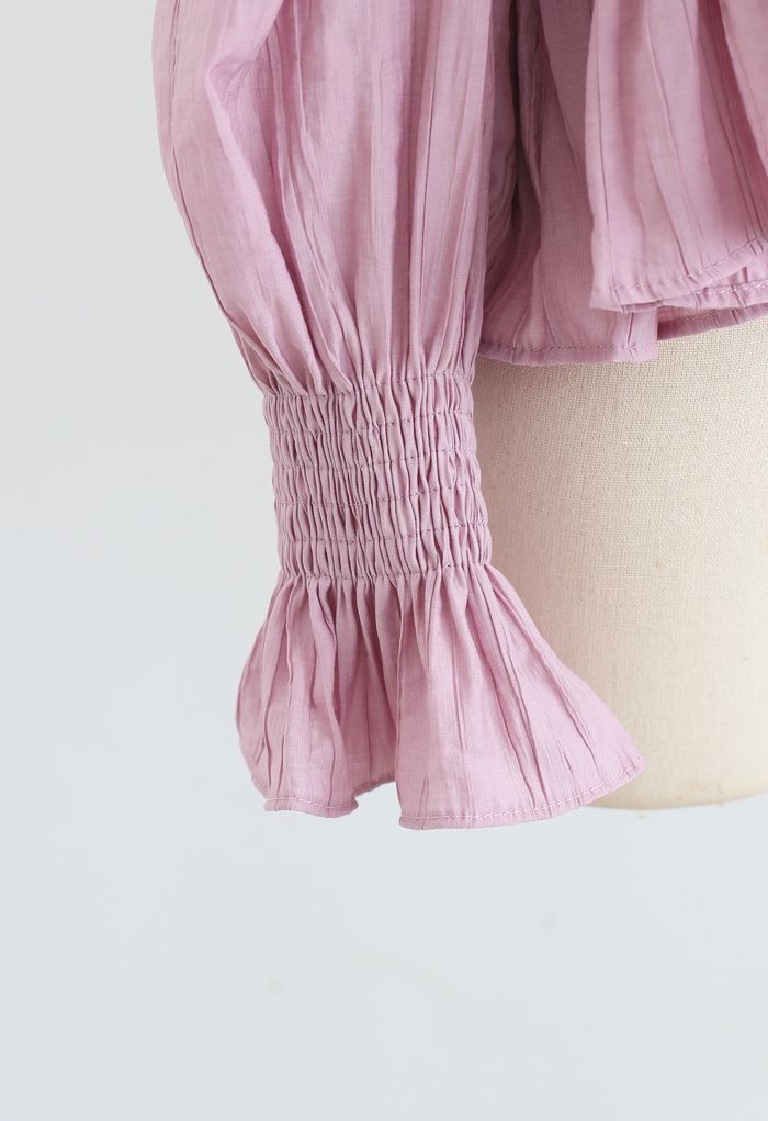 Square Neck Ruffle Crop Top in Pink