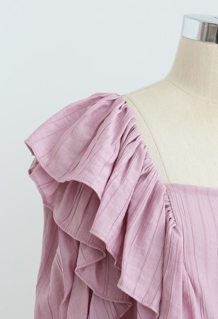 Square Neck Ruffle Crop Top in Pink