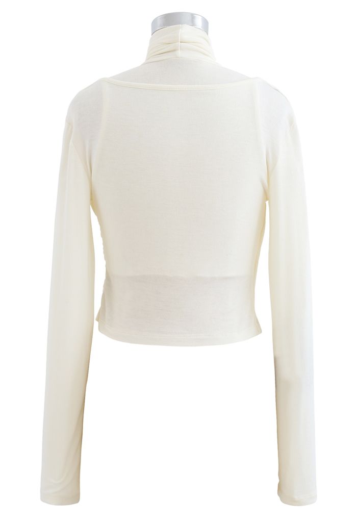 Fake Two-Piece Turtleneck Wrap Top in Cream