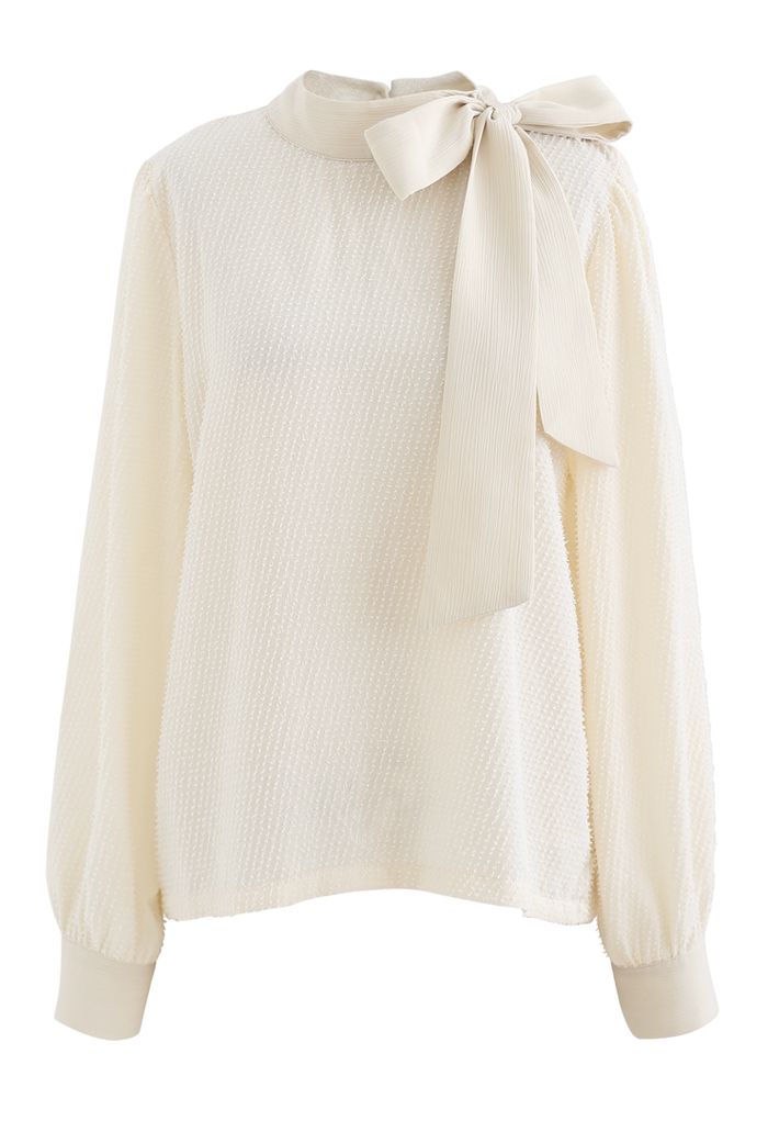 Tie a Bow Shimmer Tasseled Top in Cream