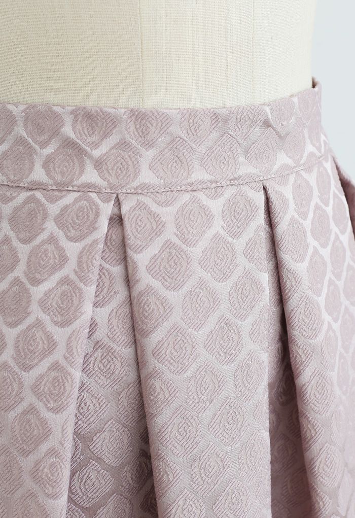 Embossed Rose Pleated Midi Skirt in Dusty Pink