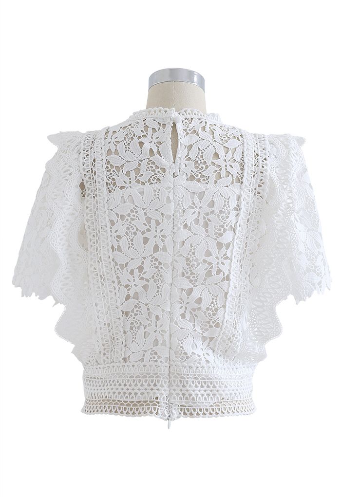 Lush Leaves Crochet Top in White