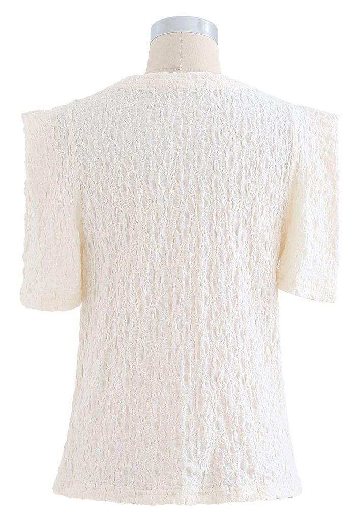Embossed Folded Short Sleeve Top in Cream