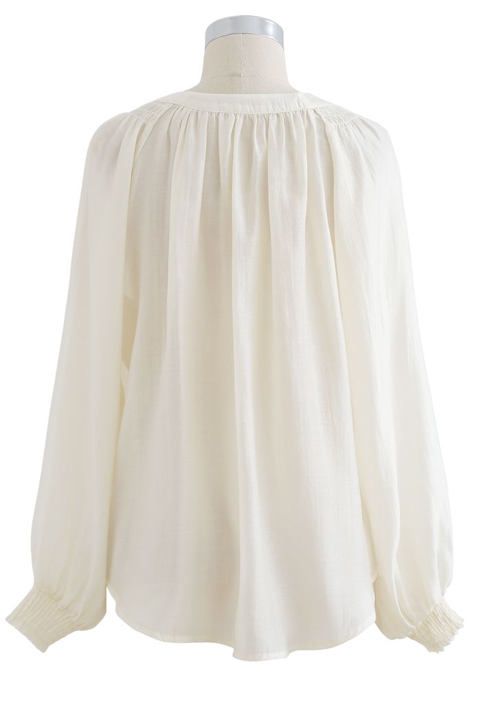 Hi-Lo Hem Buttoned Semi-Sheer Top in Cream