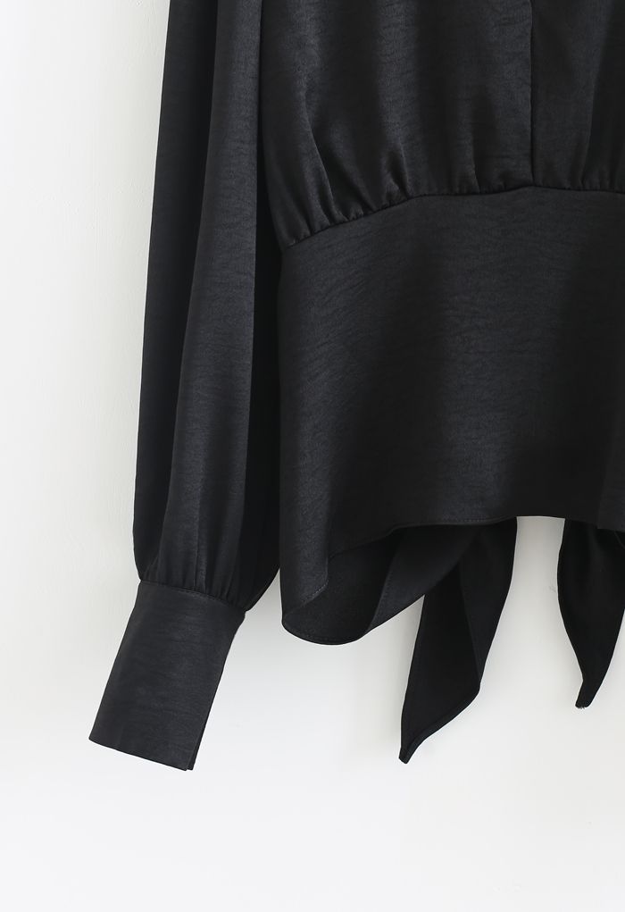 Knotted Waist Open Back Crop Top in Black