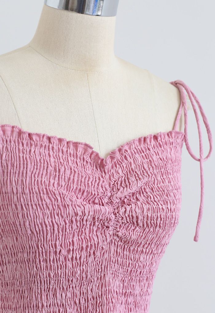 Ruched Front Shirring Crop Cami Top in Pink