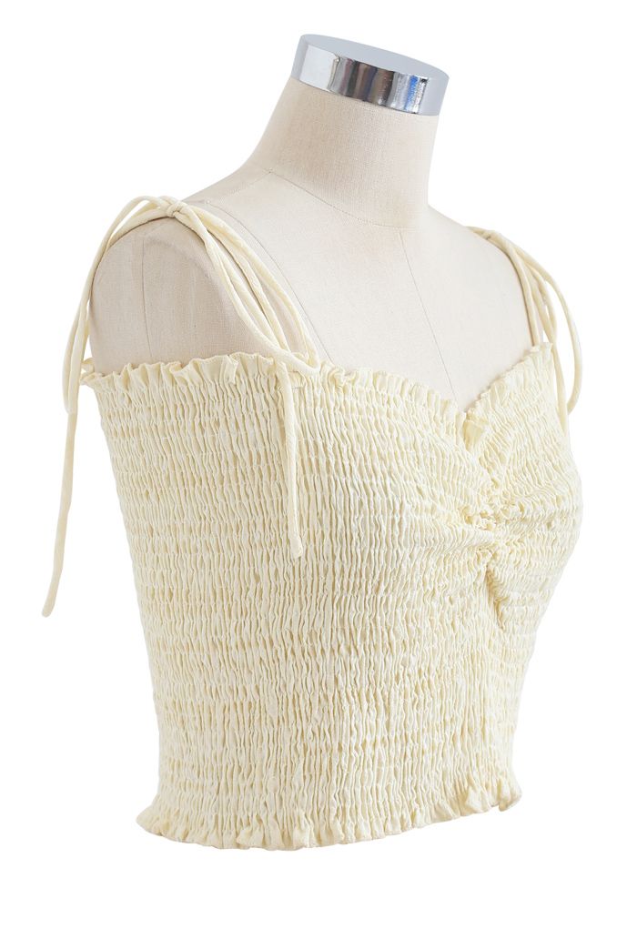 Ruched Front Shirring Crop Cami Top in Cream