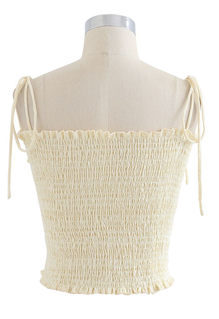 Ruched Front Shirring Crop Cami Top in Cream