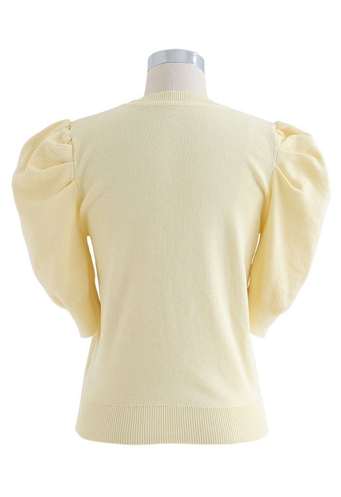 Bubble Short-Sleeve Knit Top in Yellow