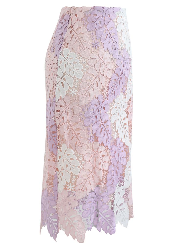 葉子狀編織鉛筆裙--粉色