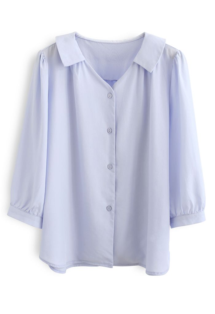 Three-Quarter Sleeve Buttoned Shirt in Blue