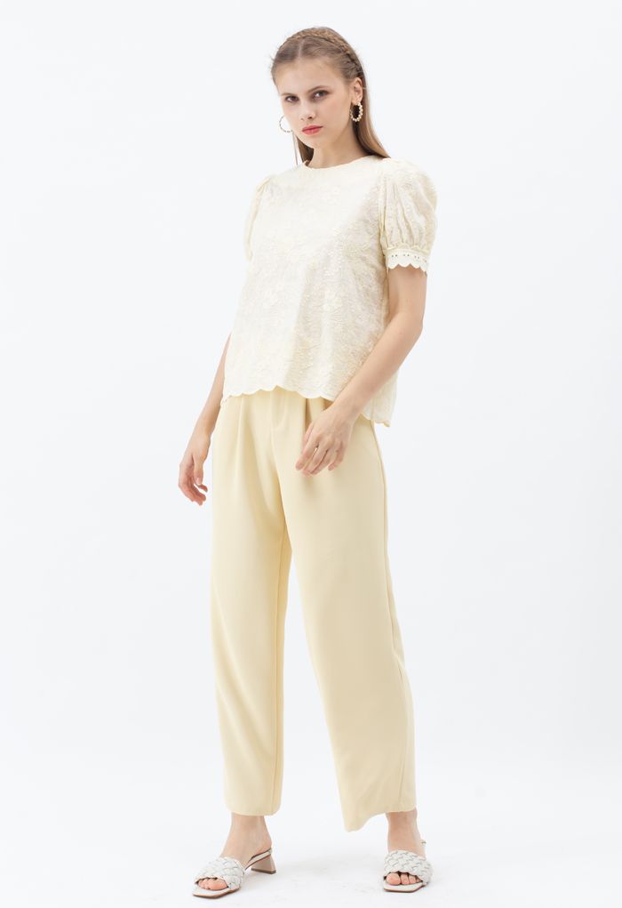 Buttoned Waist Straight Leg Pants in Yellow