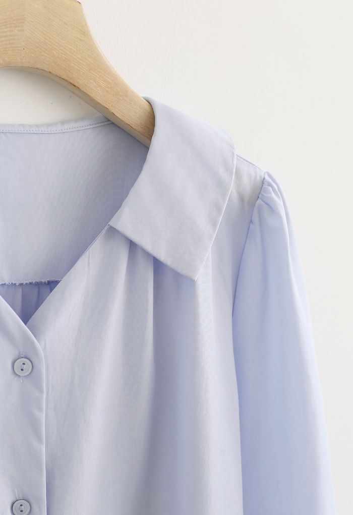 Three-Quarter Sleeve Buttoned Shirt in Blue