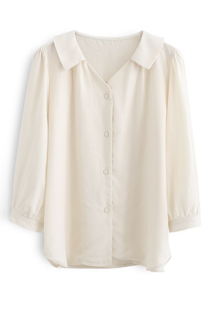 Three-Quarter Sleeve Buttoned Shirt in Sand