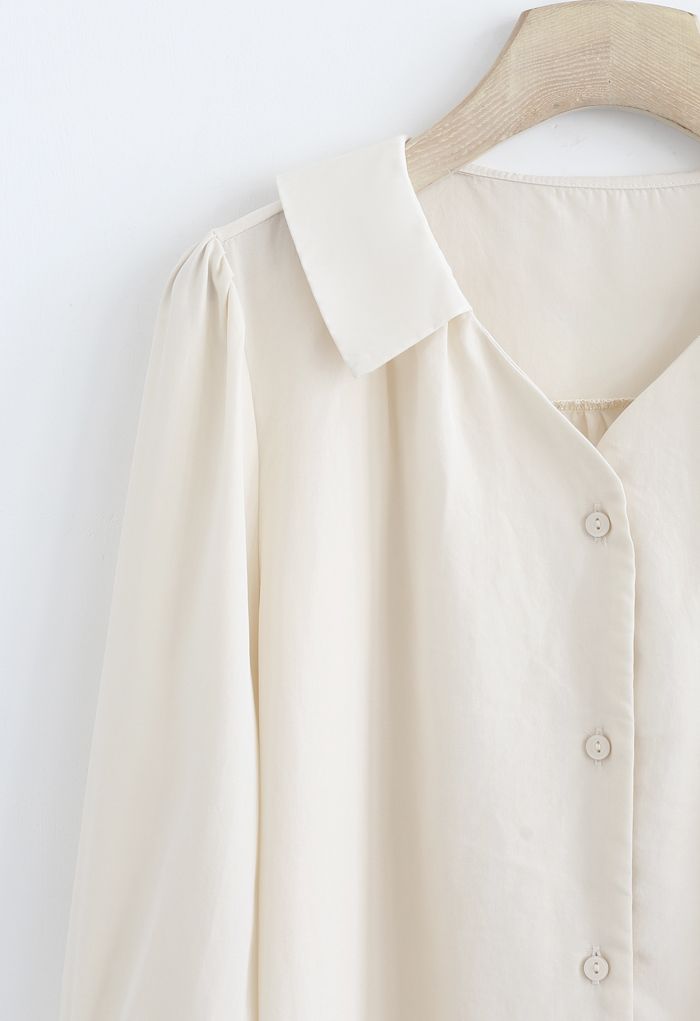 Three-Quarter Sleeve Buttoned Shirt in Sand