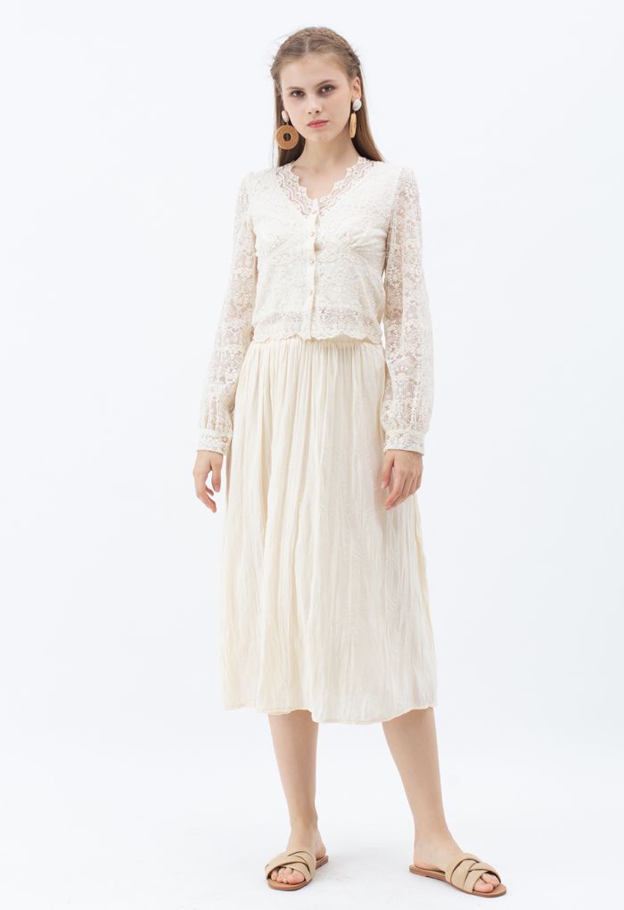 Lightweight Pleated Chiffon Skirt in Cream