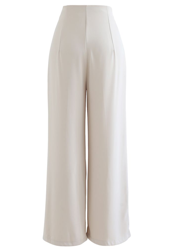 Golden Button Decorated Pleated Pants in Ivory