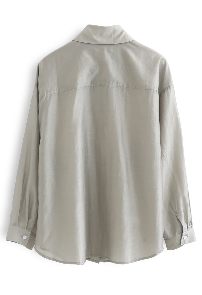 Pintuck Decorated Loose Shirt in Sage