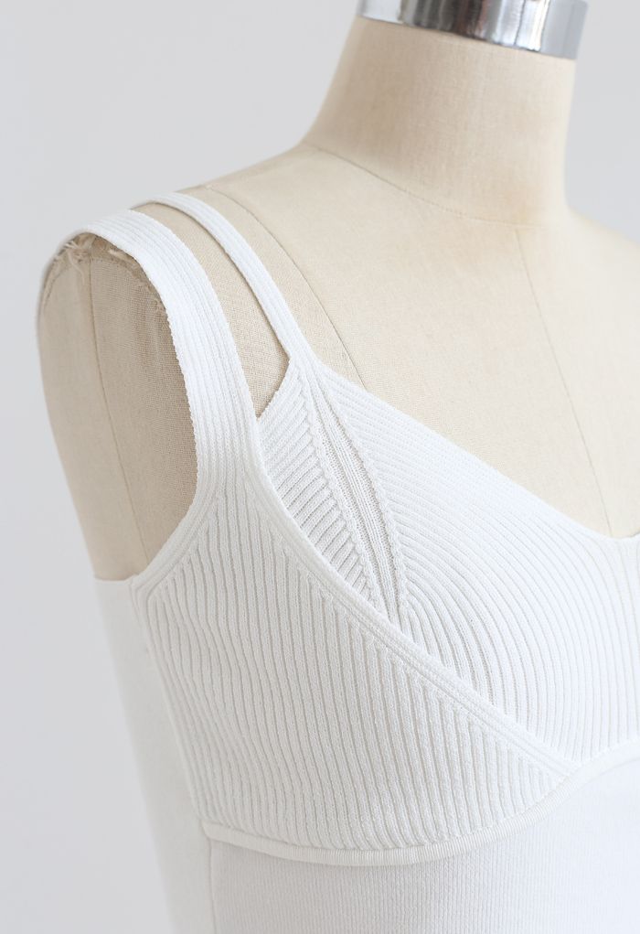 Fake Two-Piece Fitted Knit Tank Top in White