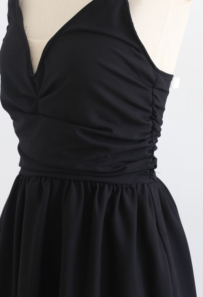 V-Neck Open Back Crystal Cami Dress in Black