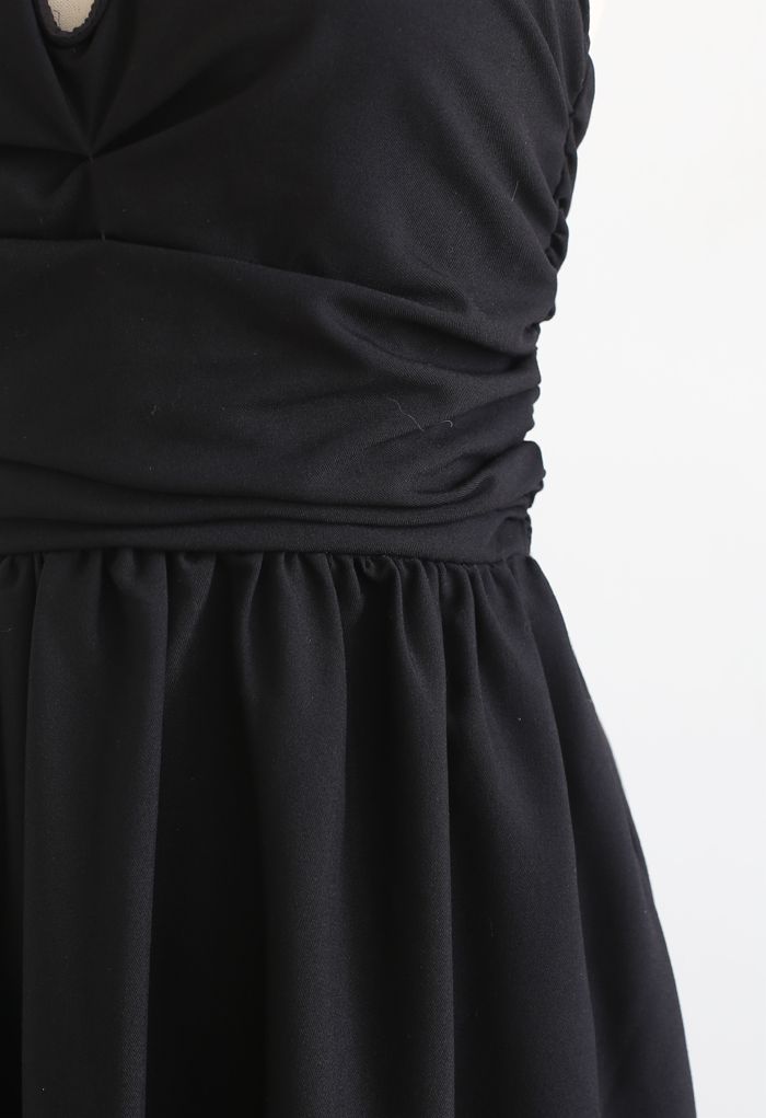 V-Neck Open Back Crystal Cami Dress in Black