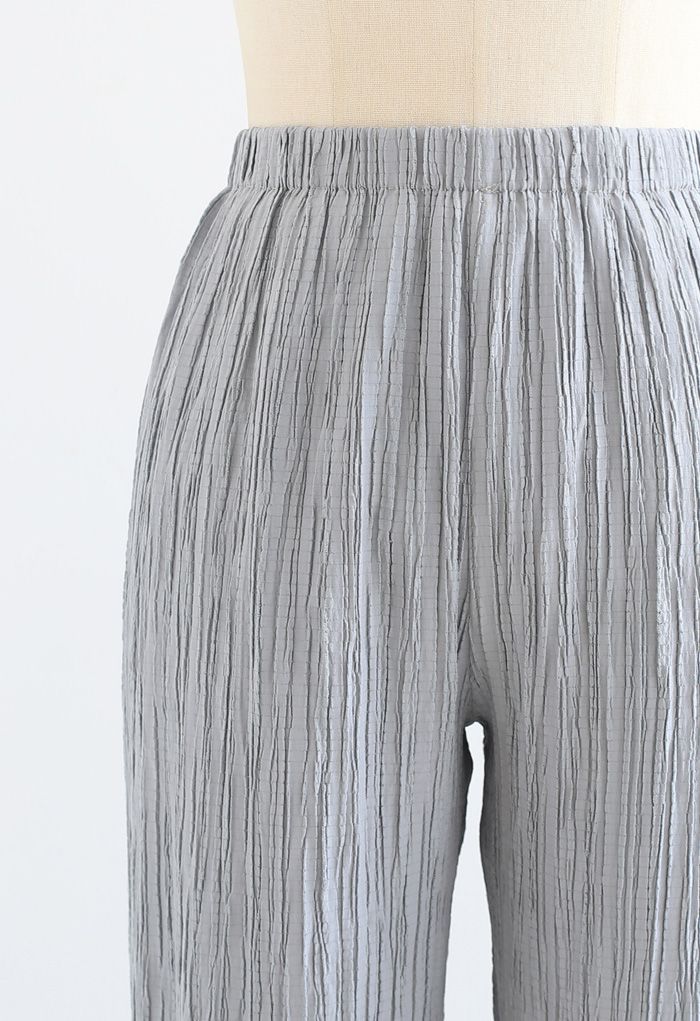 High Waist Pleated Pull-On Pants in Dusty Blue