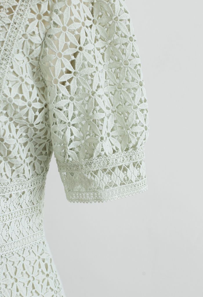 High Neck Full Crochet Mini Dress in Pistachio